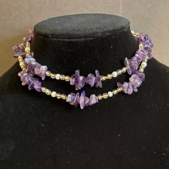 NWOT Beautiful & Stylish Handmade Amethyst Nugget & Bead Pattern 28" Necklace - Picture 4 of 11